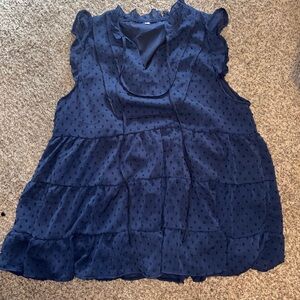 Navy Sleeveless Tiered Swiss Dot Blouse